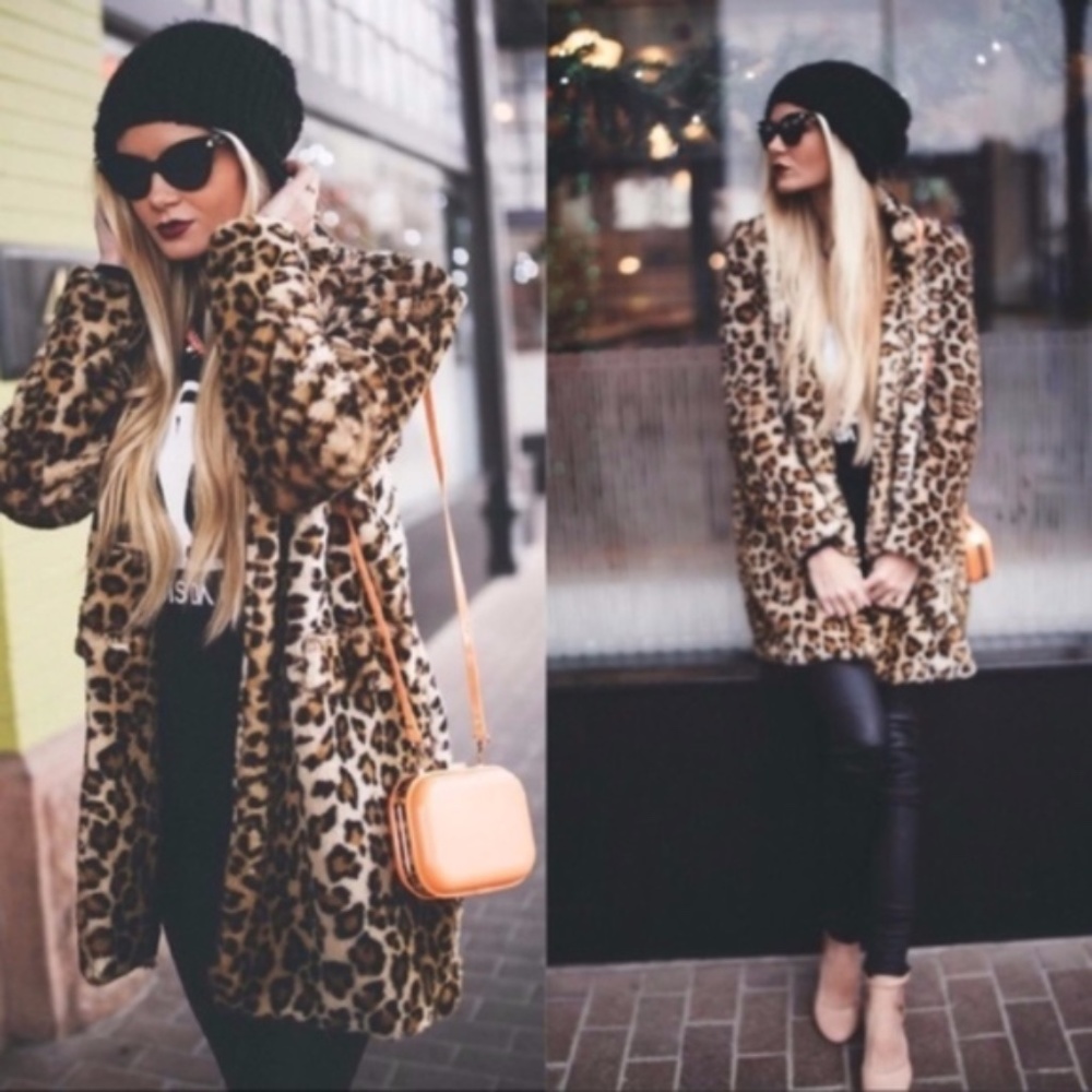 Cozy Camel Leopard Print Teddy Open Front Jacket … - image 1